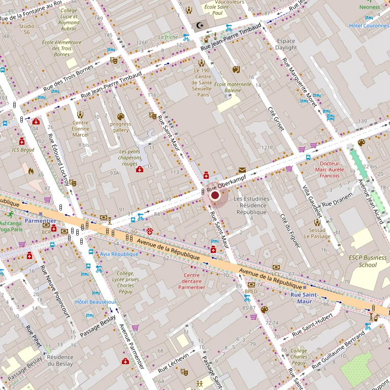 Plan du quartier Oberkampf avec l'emplacement de la Boucherie Dagault